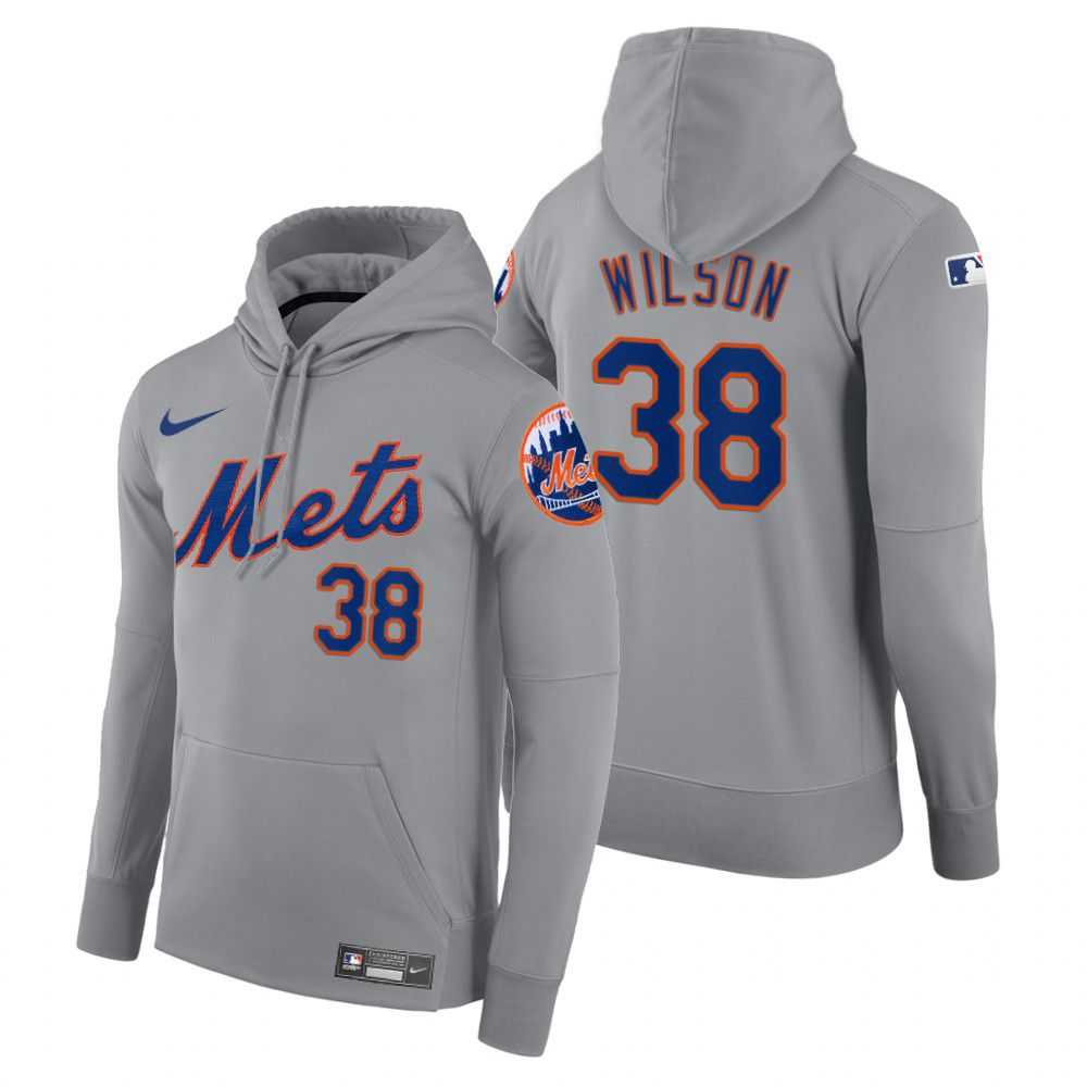 Men New York Mets 38 Wilson gray road hoodie 2021 MLB Nike Jerseys